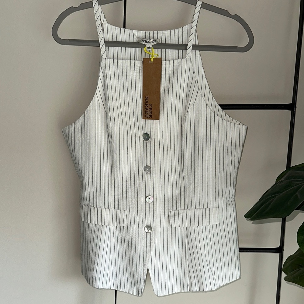 NWT White Pinstripe Button-Up Blouse